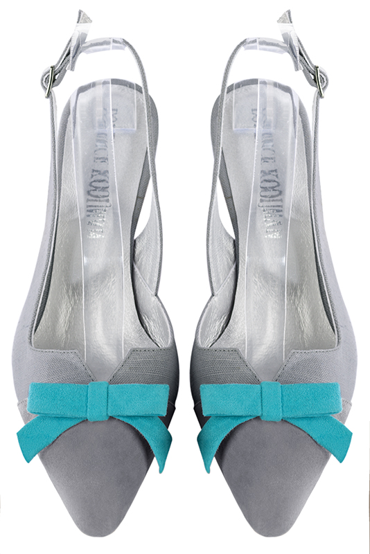 Mouse grey women's open back shoes, with a knot. Tapered toe. Medium slim heel. Top view - Florence KOOIJMAN